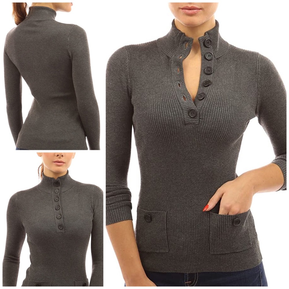 PattyBoutik V Neck Button Ribbed Sweater
